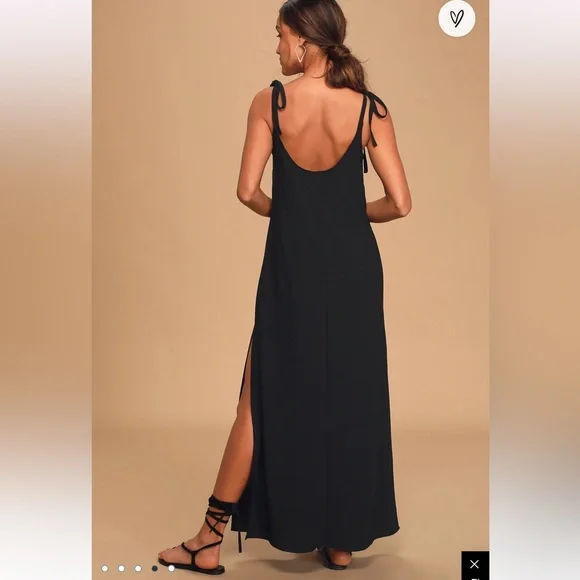 Lulus Salt Water Breeze Black Tie-Strap Maxi Dress - Picture 6 of 12